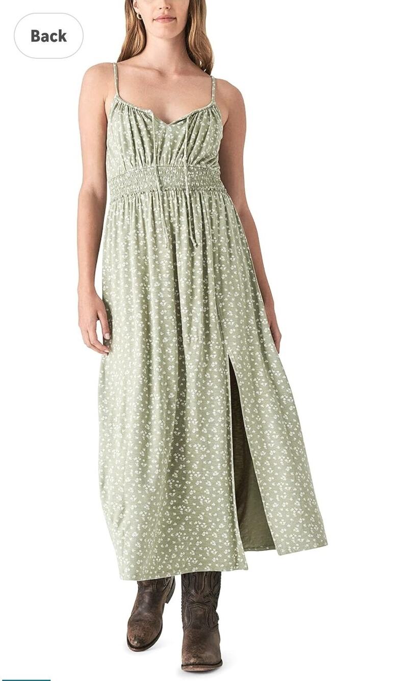 NWT Lucky Brand LA Womens XXL Sage Green Floral Maxi Dress Boho Cottagecore